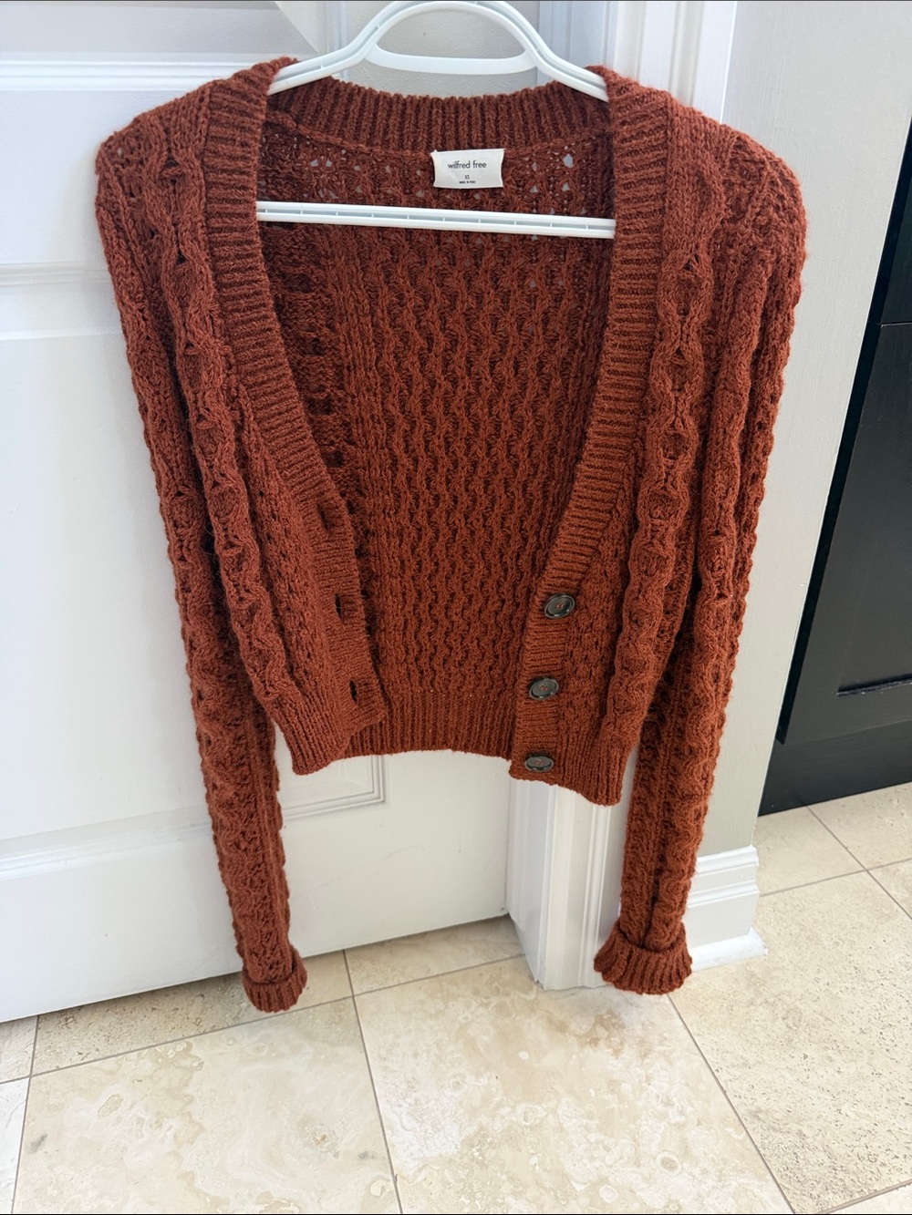 Wilfred Burnt Orange Cable Knit Button Cardigan